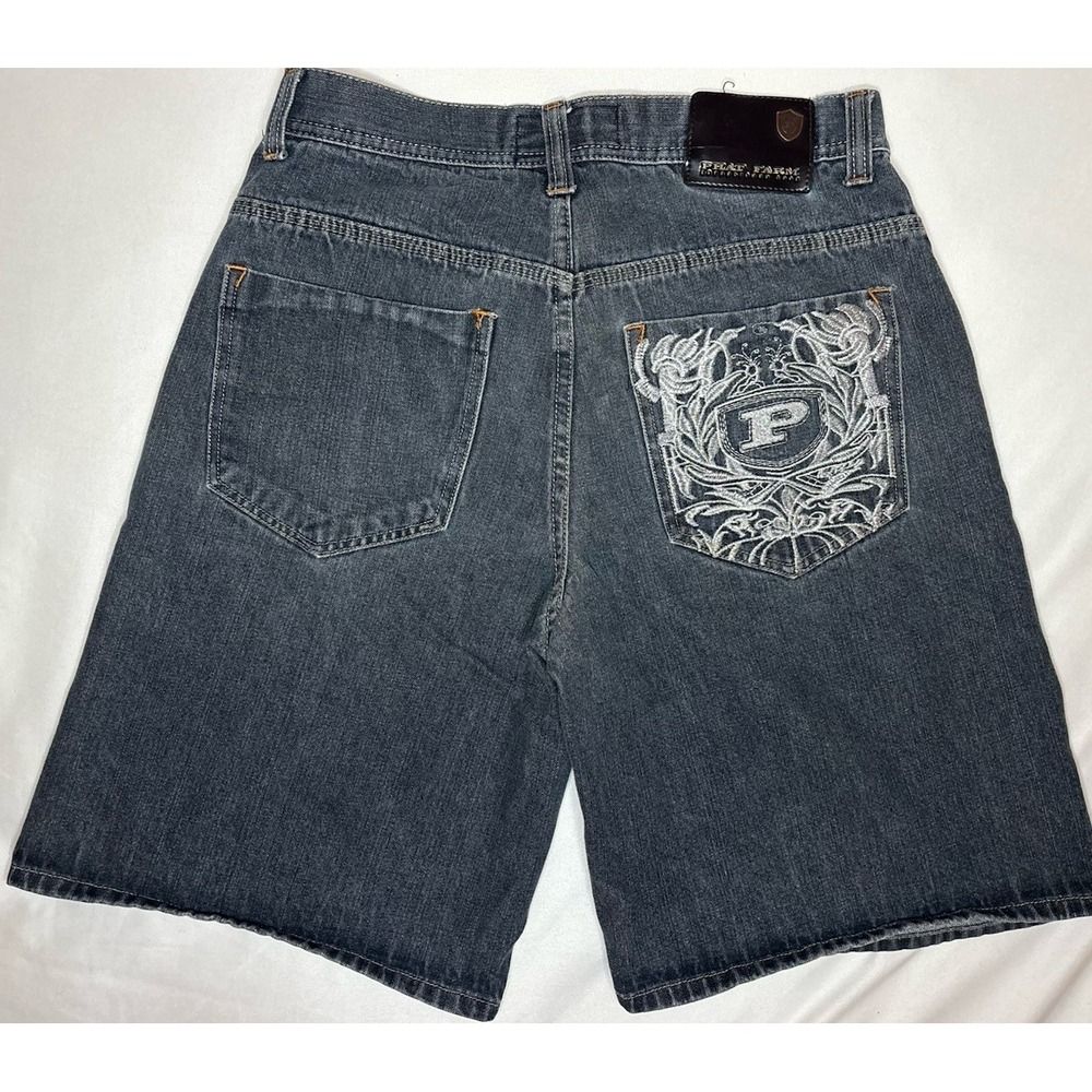 Vintage 90s Y2K Phat Farm Baggy Shorts Men's Size 32 Blue Denim Embroidered